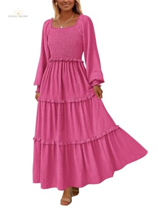 Dresses | Smocked Long Sleeve Maxi Dress Swiss Dot Ruffle Tiered Dresses | Smocked Long Sleeve Maxi Dress Swiss Dot Ruffle Tiered